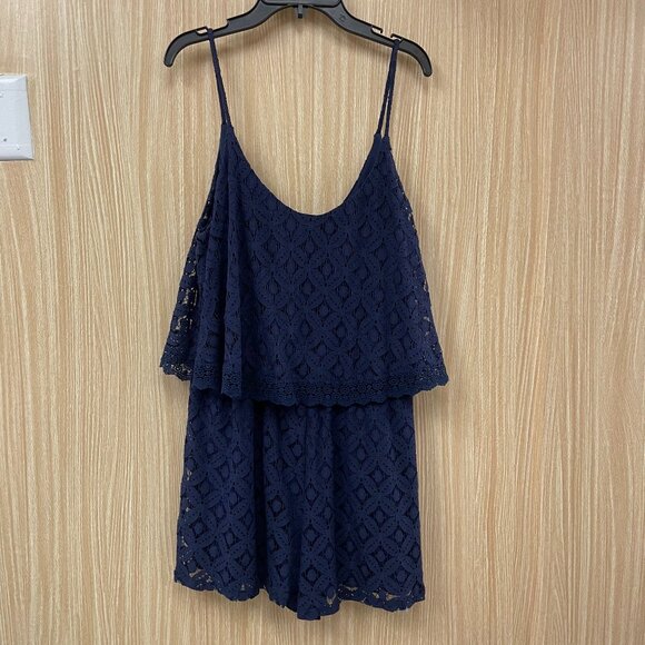 City Triangles Navy Lace Romper Size Large - Picture 1 of 4